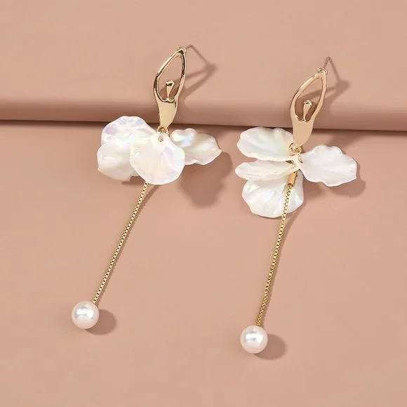 GOLD Pearl Drop Ballet Earrings Fashion Jewelry - Picture 4 of 5